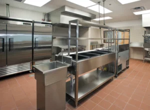 commercial kitchen with newly installed refrigerator
